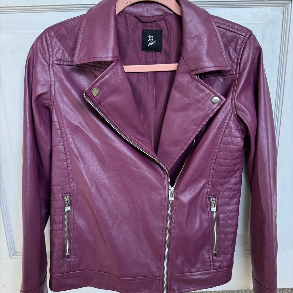 art class Plum Faux Leather Moto Jacket